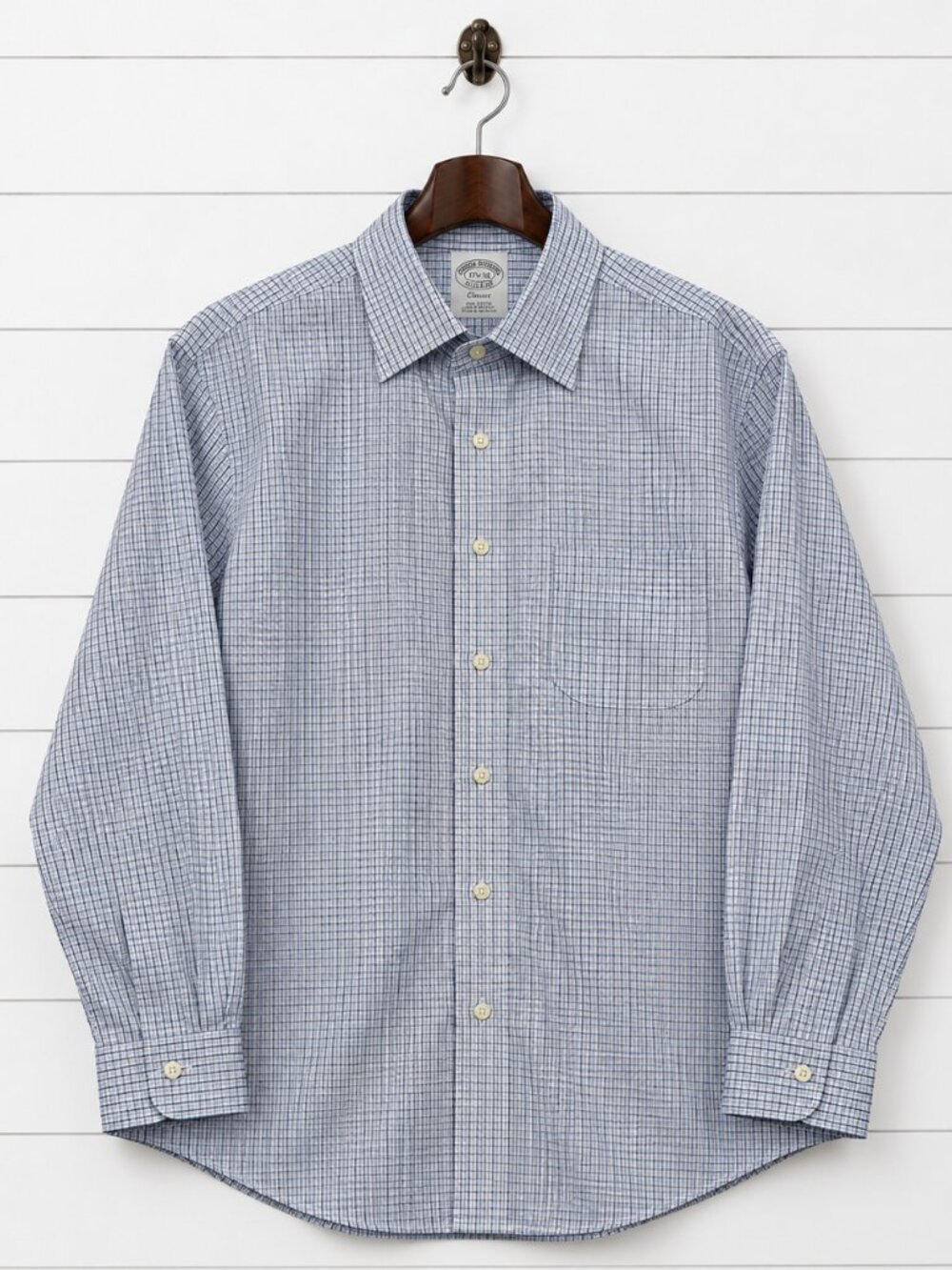 Brooks Brothers 1818 Classic Blue Check Supima Cotton Shirt 17.5-36